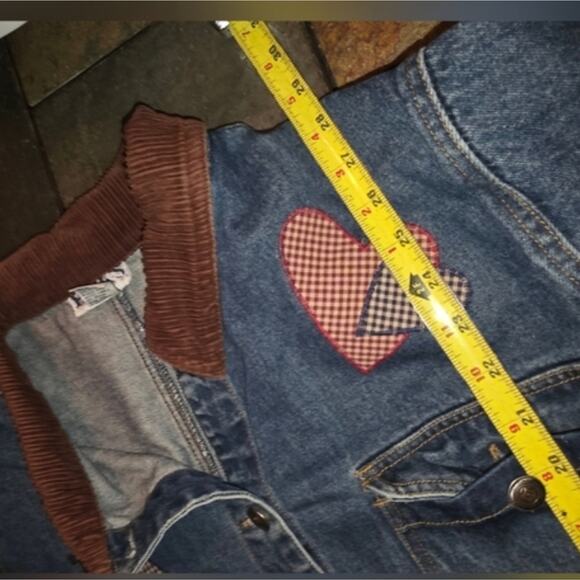 Vtg 90s Corduroy Denim Bird House Heart Embroidered Shacket Chore Coat L - Picture 8 of 9